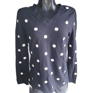 Tommy Hilfiger Black And White Polka Dot V Neck Sweater M